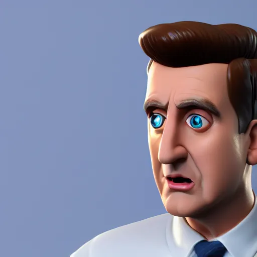 Image similar to hyperdetailed 3 d cartoon render of michael scott in a confident expressive pose, cartoon eyes!!!!! cute cartoon style, white background, low angle shot, cinematic studio lighting, studio quality, octane render, unreal engine 5, trending on artstation, 8 k