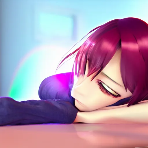 Image similar to advanced 3 d render digital anime art!!, gamer girl in bedroom