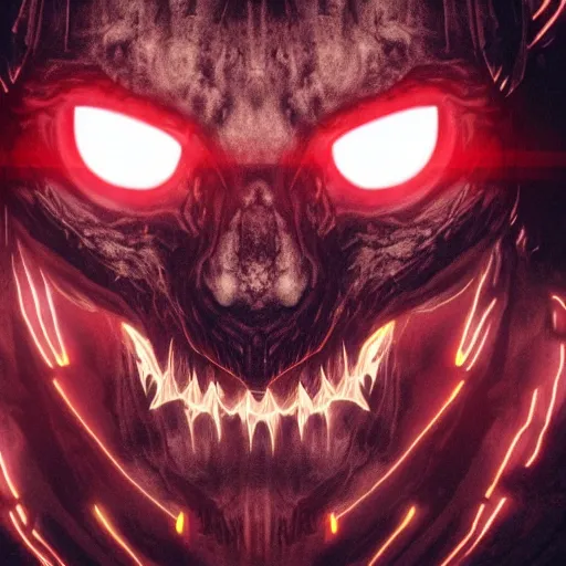 Prompt: portrait of an intimidating glowing scary giant face and skin is dark red glowing eyes glowing veins of white hero villain concept art centered