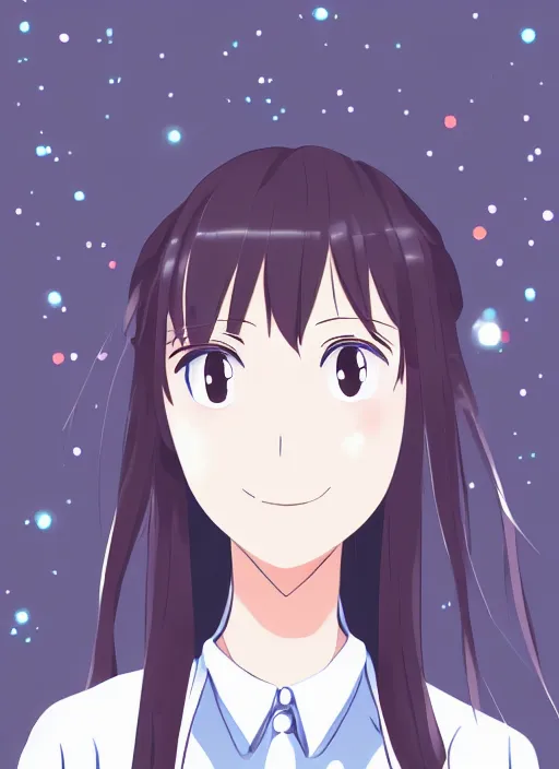 Prompt: a portrait of high school girl in the style of kyoto animation, makoto sinkai, Illustrator, in simple background, trending on pixiv