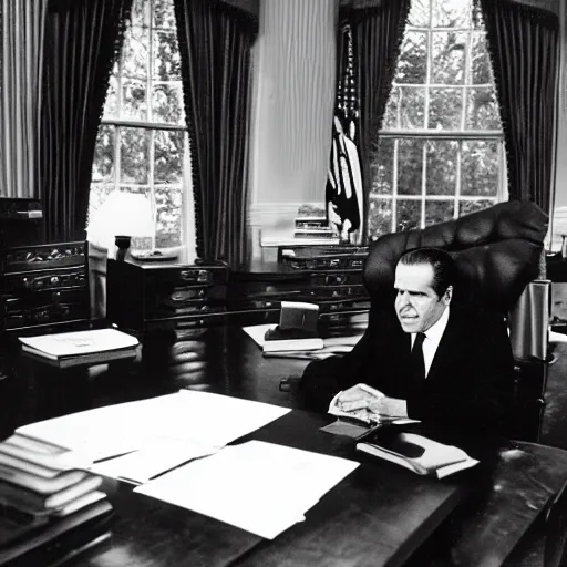 Image similar to Richard Nixon drunk in the oval office, photo