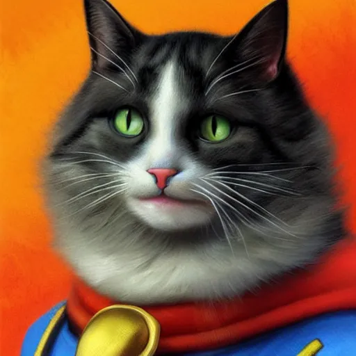 Image similar to Portrait of a Cat dressed as Super Mario, nintendo, highly detailed, digital painting, artstation, concept art, smooth, sharp focus, illustration, art by artgerm and greg rutkowski and alphonse mucha