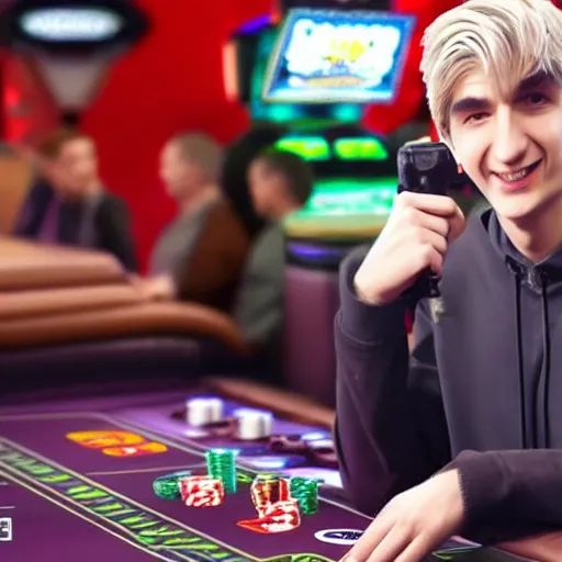 Image similar to handsome xqc gambling : : realistic : : 1 dslr : : 1 - - quality 2