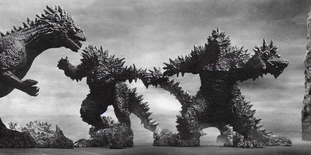 Prompt: a photo of godzilla tron fighting claymation rodan