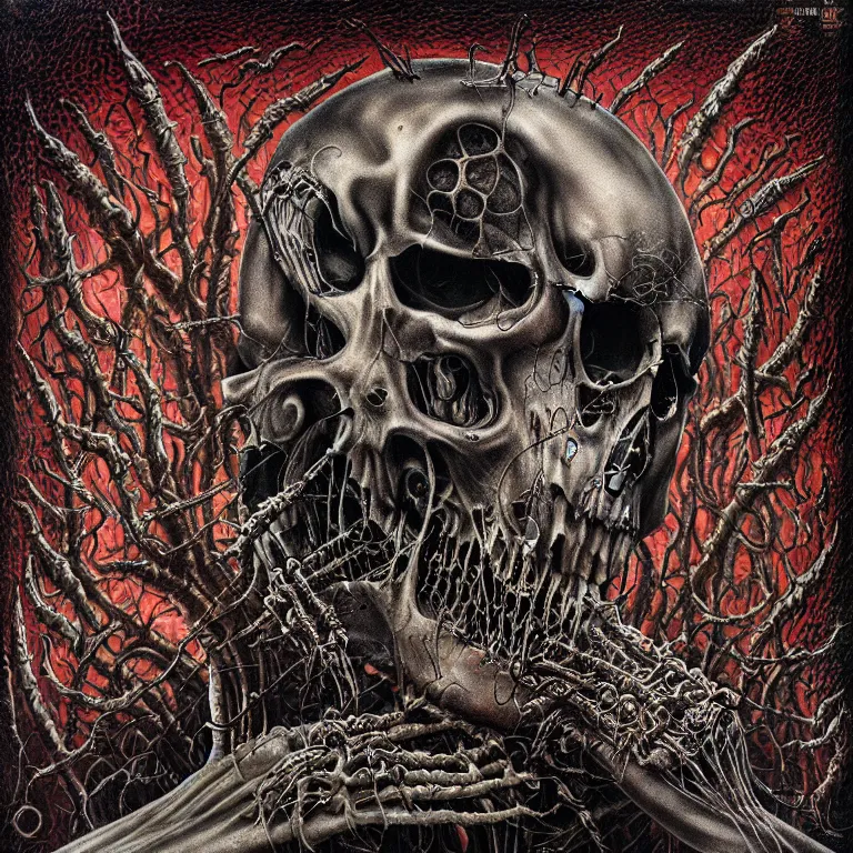 Prompt: death metal album cover. biopunk. zombies, walking dead, gutted corpses, worms, maggots. herman nitsch, giger. airbrush, high detail.