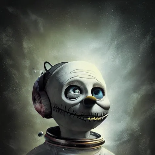 Image similar to michal karcz surrealism grunge Pastel drawing of the end of an astronaut happy in the galaxy. , in the style of jack skellington, in the style of a clown, loony toons style, horror theme, detailed, elegant, intricate, 4k, Renaissance painting