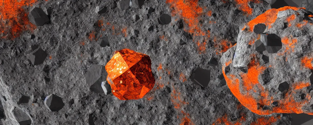 Image similar to asteroid made of iron and orange crystal, photorealism, ultra sharp, 8 k.