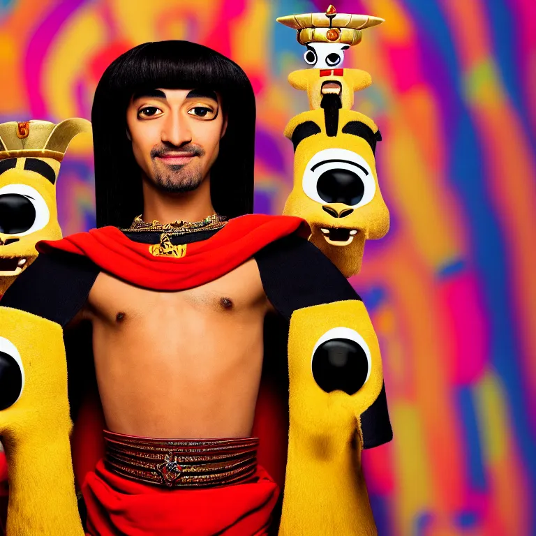 Image similar to A photo of Emperor Kuzco!!!!!!!!!!!!!!!!. Portrait by Terry Richardson. Wide angle. Low Light. 8K. UHD. Bokeh.