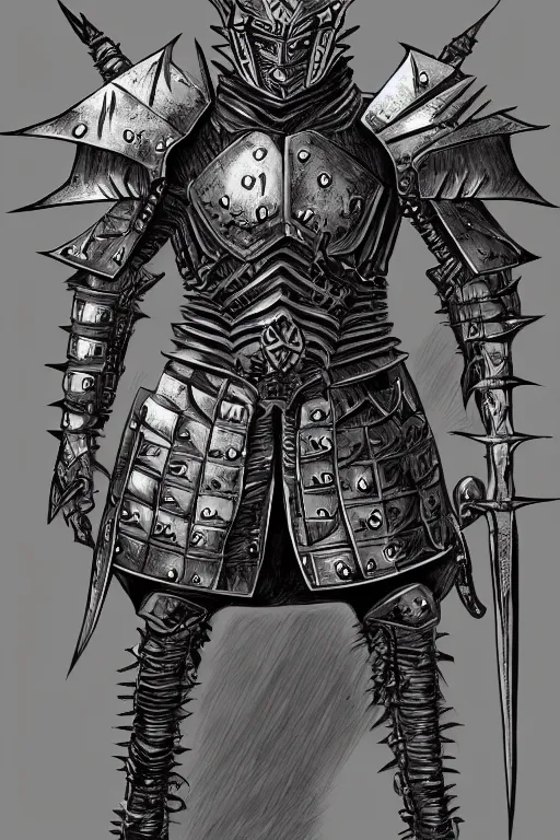 Image similar to armoured warrior, symmetrical, highly detailed, digital art, thorn themed armour, sharp focus, trending on art station, kentaro miura manga art style