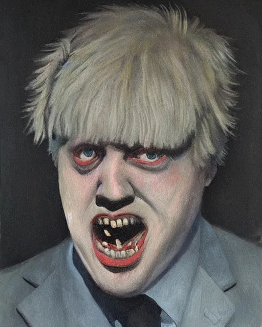 Prompt: dark impressionist painting of a portrait of a horror monster looking like boris johnson