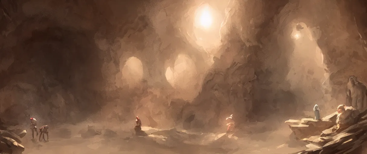 Image similar to among us characters in a cave, digital painting, concept art