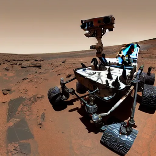 Image similar to extremely detailed photo of carl sagan mars rover next to carl sagan, detailed face