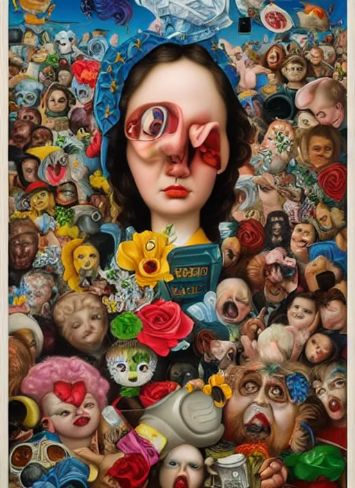 Image similar to people see a smartphone as a trash Mark Ryden and Alex Gross, Todd Schorr highly detailed