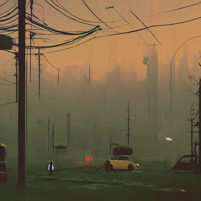 Image similar to a scene from serial experiments lain, by simon stalenhag