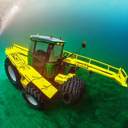 Image similar to ultrawide shot backlit john deere tractor ploughing the seabed underwater photo on gopro