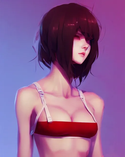 Prompt: a beautiful model in crop top, by guweiz and wlop and ilya kuvshinov and artgerm, symmetrical eyes, aesthetic, gorgeous, stunning, alluring, attractive, artstation, deviantart, pinterest, digital art