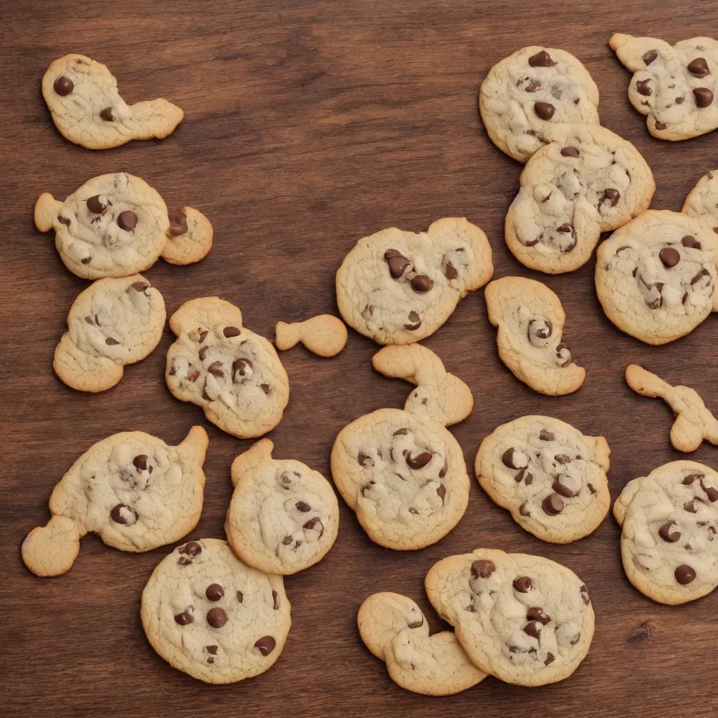 Image similar to close - up view of cute cookies on top of a wooden table, 8 k, high detail, photorealistic, proper shading