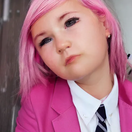 Image similar to a girl with pink hair wearing a suit and tie