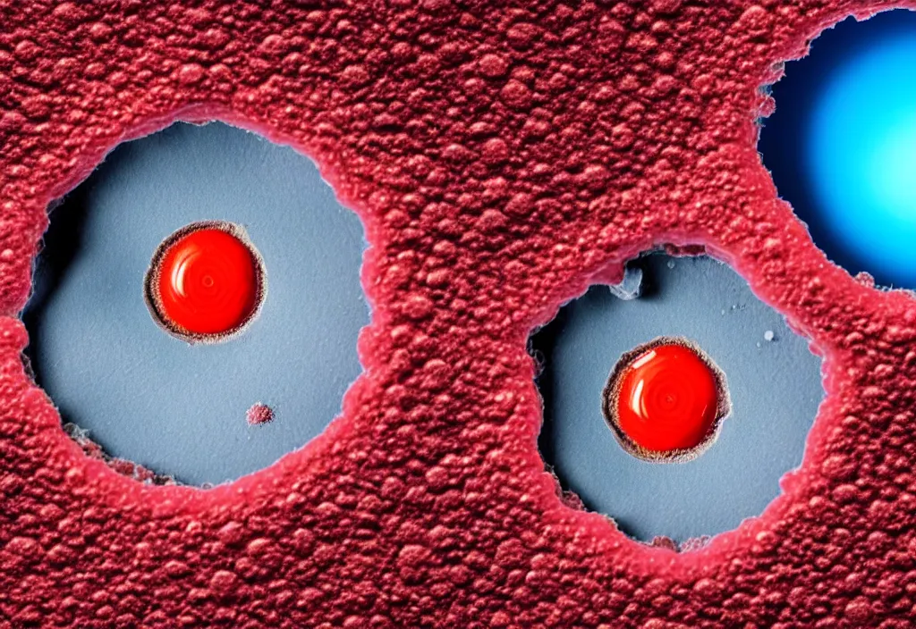 Prompt: orama miniature inside a human blood cell, microscopic view, with godray,