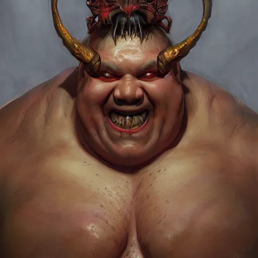 Image similar to The fat demon portrait art by Donato Giancola and Bayard Wu, digital art, trending on artstation, 4k