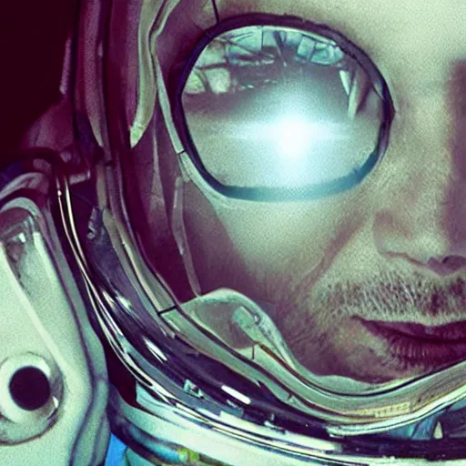 Prompt: thom yorke singer songwriter in a spacesuit filling up with water, a computer rendering by mikolas ales, unsplash, video art, anamorphic lens flare, 8 k 3 d, datamosh, beautiful blue eyes, eyes reflecting into eyes reflecting into infinity, eyes reflecting into eyes reflecting into infinity