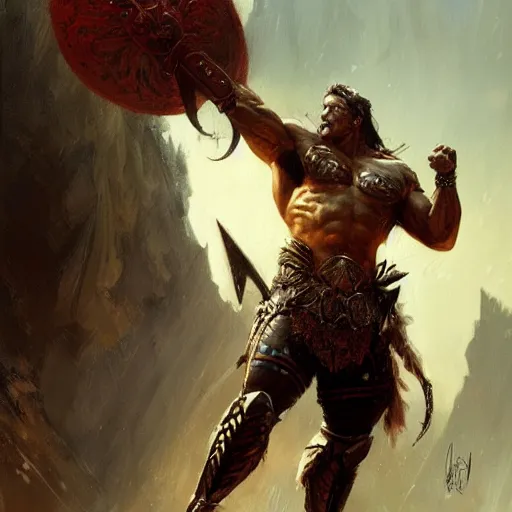 Image similar to a fierce and muscular male warrior in full armor, muscular, handsome, fantasy character portrait by greg rutkowski, gaston bussiere, craig mullins, simon bisley