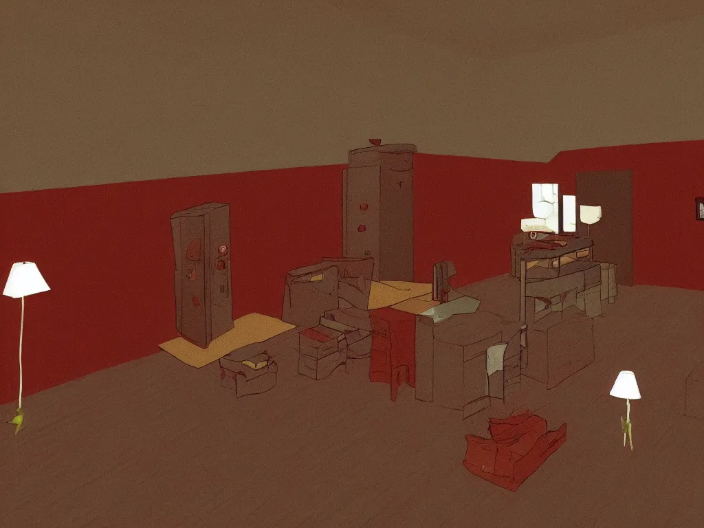 Image similar to Twin Peaks tv series red room as a PS1 third person video game