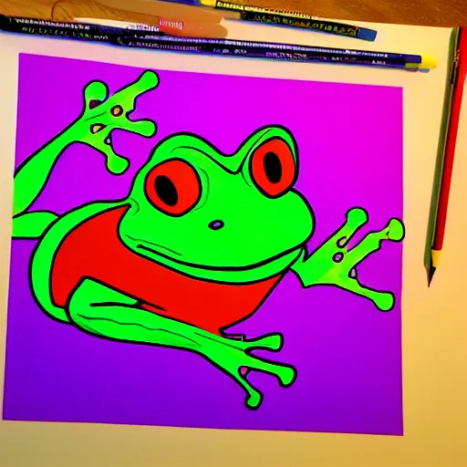 Prompt: matt furie boys club frog character colourful realistic drawing