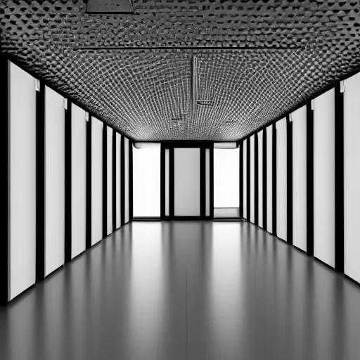 Image similar to a dark room with an infinity of numbered doors.