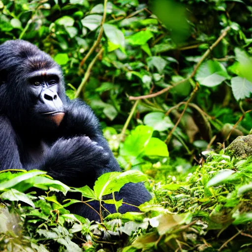 Prompt: high speed film picture of a mountain gorilla punching the photographer, light motion blur, jungle background, daytime, award winning photography