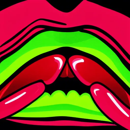 Image similar to illustration of juicy red lips with colorful vivid neon stripes, on the black background,