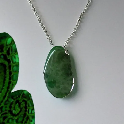 Image similar to solidity and eternity embroidered plane - tree necklace with jade stone, hyper realistic