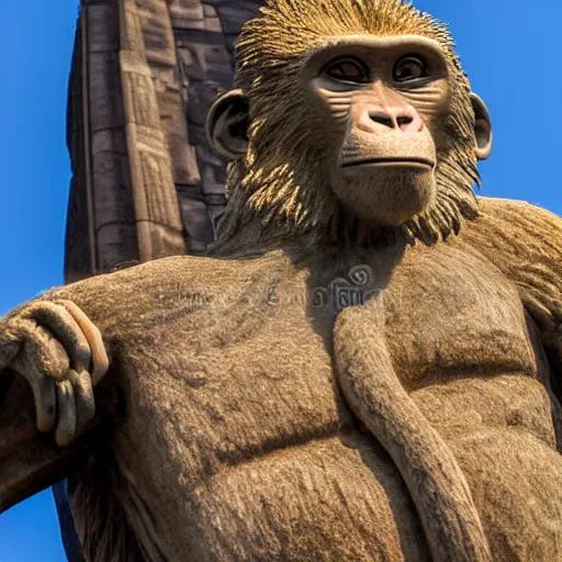 Image similar to high quality portrait of a monkey in front of Christ The Redeemer, studio photograph, photograph, realistic photo, 8k photo, 4k photo, stock photo, high resolution, cinematic shot, high detail