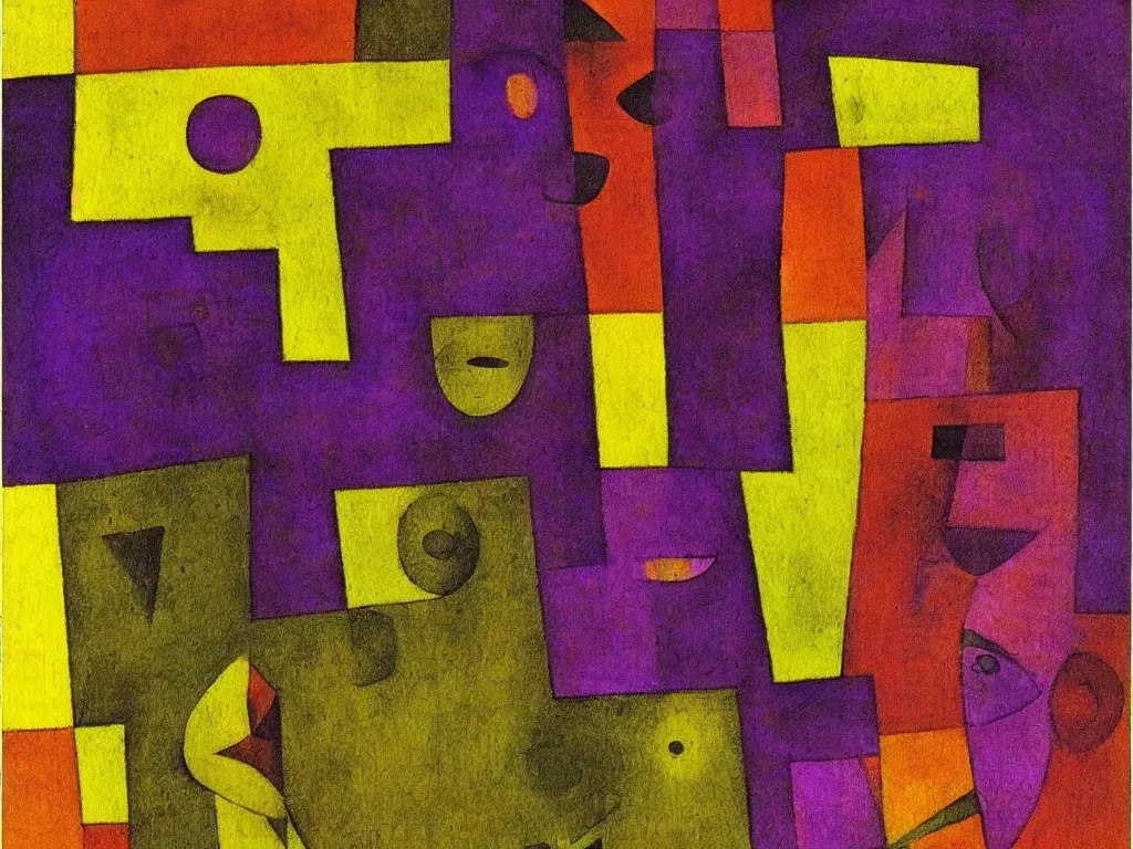 Prompt: variations of the purple sinner. painting by paul klee