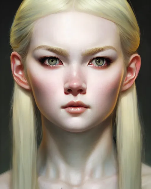 Image similar to face closup portrait view of pale skin scandinavian beauty, caucasian, caucasoid, viking armor, paint by ilya kuvshinov and ross tran and karol bak and stanley lau and anna dittmann and artgerm and xiaoguang sun and tian zi