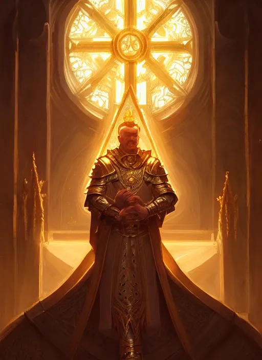 Image similar to portrait of uther the paladin, intricate, elegant, god rays, blessed altar, holy glowing lights, highly detailed, digital painting, artstation, concept art, smooth, sharp focus, illustration, art by wlop, mars ravelo and greg rutkowski