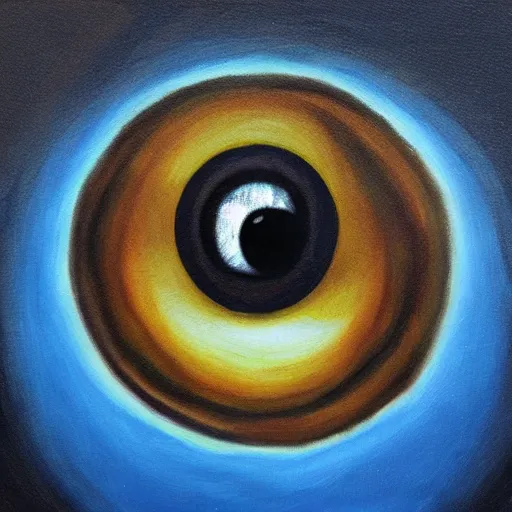 Prompt: A portrait of a monster that has a big eye ball instead of a head, dark, blue light, black gradient background, oil painting