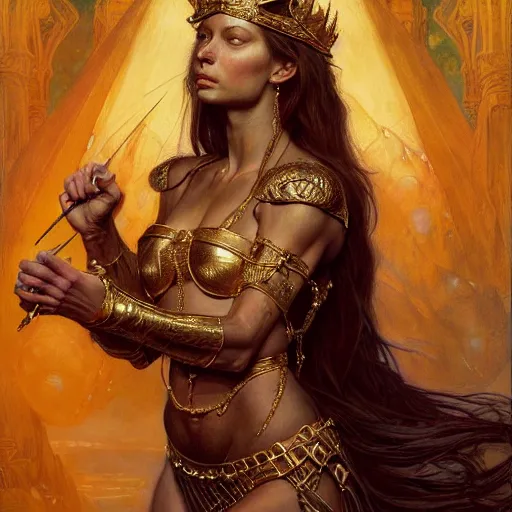 Prompt: highly detailed portrait of a majestic lioness queen in the form of a beautiful woman. d & d. art by donato giancola, eugene delacroix, ruan jia, ivan bilibin. trending on artstation, intricate details, energetic composition, golden ratio, concept art, illustration, elegant art, global illuminaition
