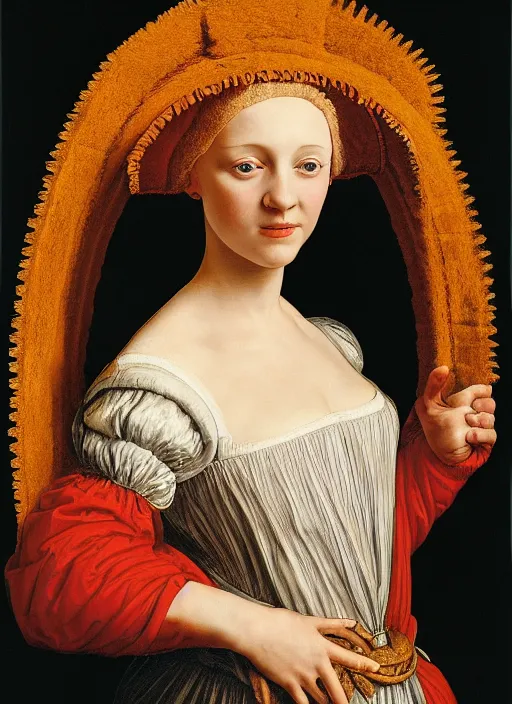 Prompt: portrait of young woman in renaissance dress and renaissance headdress, art by oliviero toscani