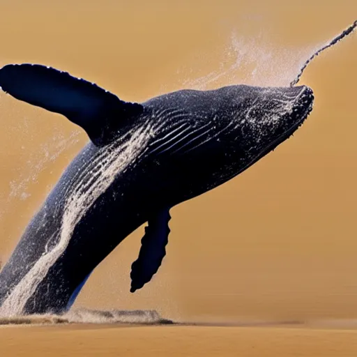 Image similar to a whale jumping out of the sand majestically, realistic, 4 k