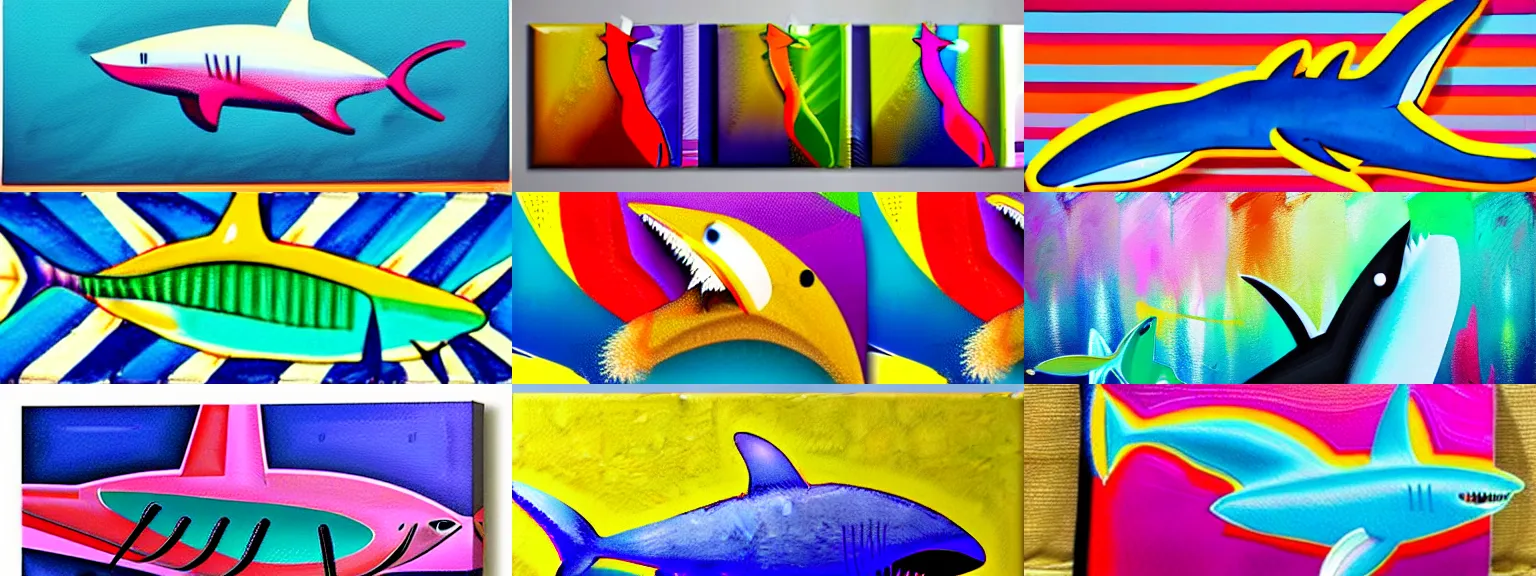 Prompt: beautiful colorful abstract painting of a shark