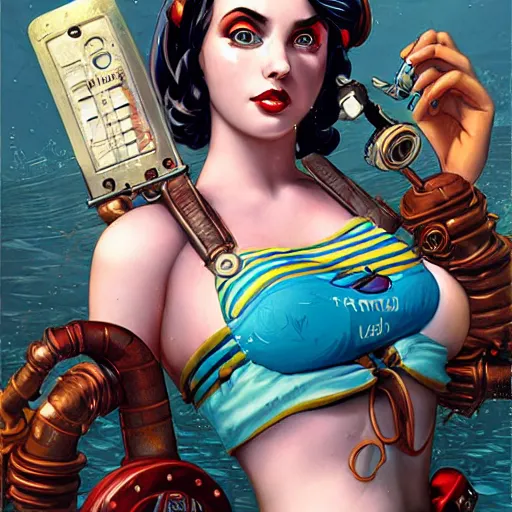 Prompt: lofi underwater bioshock steampunk bikini portrait, Pixar style, by Tristan Eaton Stanley Artgerm and Tom Bagshaw.