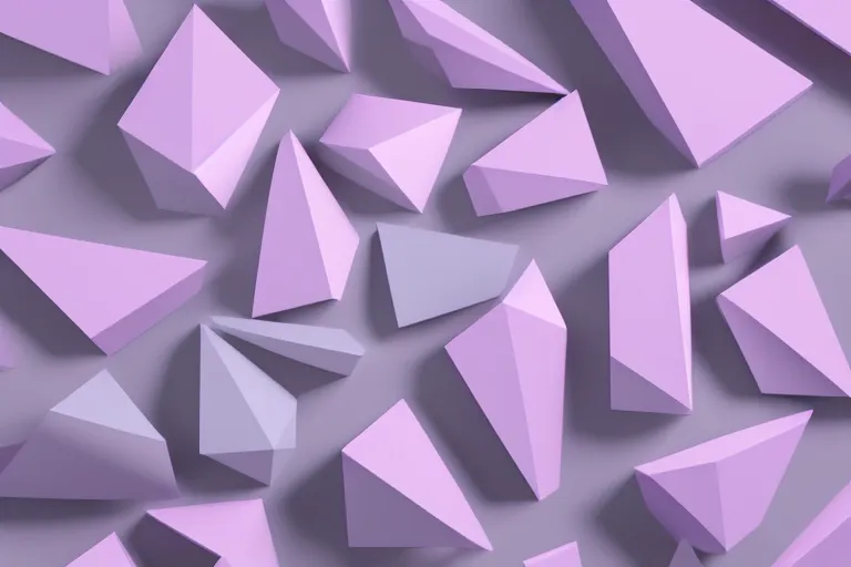 Prompt: clay rendering of simple angular geometric shapes with sharp edges, the shapes are made of matte plastic, matte material, small fluorescent tube lights illuminate the shapes, cool purple grey lighting, cgi, ambient occlusion, masterwork, instagram, 3 d design, advertising visualization, splash page, widescreen 4 k