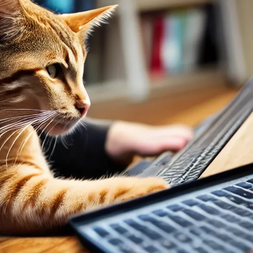 Prompt: a programmer getting angry as a cat jumps on his keyboard, ( eos 5 ds r, iso 1 0 0, f / 8, 1 / 1 2 5, 8 4 mm, postprocessed, crisp face, facial features )