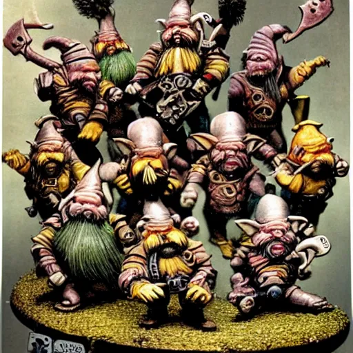 Prompt: a blood bowl team of gnomes, detailed, intricate, by Brian Froud