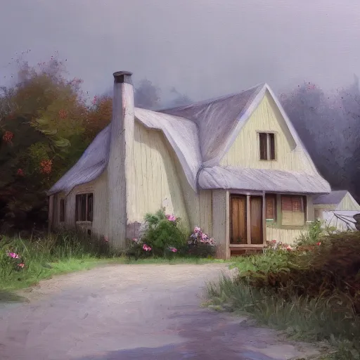 Image similar to cottage aesthetic, oil painting, pale colors, high detail, 8 k, wide angle, trending on artstation,