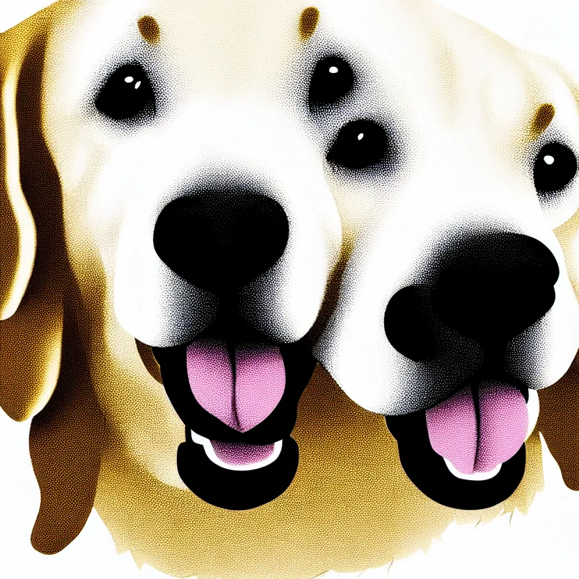 Image similar to golden retriever, white background, line cartoon, high detail, no cut off