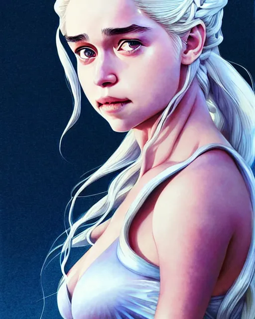 Image similar to daenerys targaryen | | very very anime!!!, fine - face, smiling, realistic shaded perfect face, fine details. anime. realistic shaded lighting poster by ilya kuvshinov katsuhiro otomo ghost - in - the - shell, magali villeneuve, artgerm, jeremy lipkin and michael garmash and rob rey