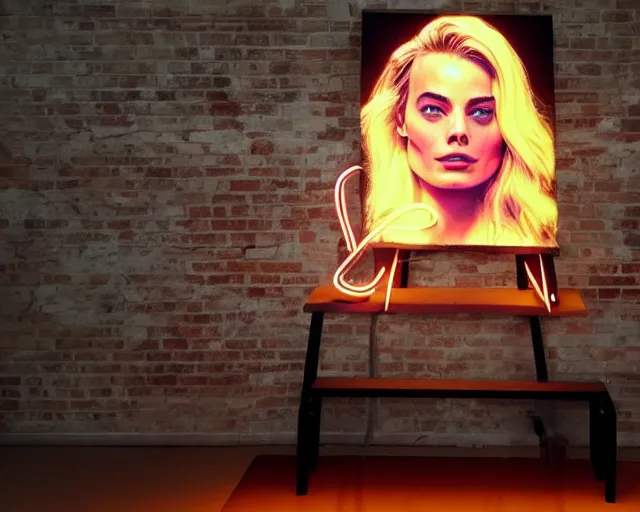 Image similar to led neon art of margot robbie, hyper detailed, award winning