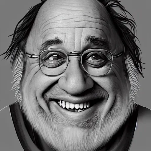 Image similar to portrait danny devito as gandalf, deviantart, smile, ultra realistic illustration, final fantasy, high quality